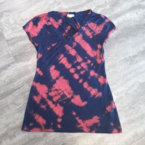 Custom Bleach Tie Dye Stretchy Tee - Size Large Red/Blue Slim Fit Tee Shirt